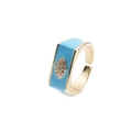 Bague réglable en or avec émail bleu clair et incrustation de zircon ovale étincelant - Ouvert Réglable / Bleu