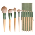 Groene 10-delige make-up borstelset met houten handvaten en bijpassende PU-koffer - 10-delige Borstelset Met Groene Opbergkoker