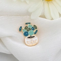 Creative cactus potted plant enamel brooch with blue and green leaves on silk fabric - Blue Green Leaf Pin (C1827-2)