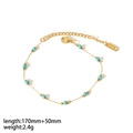 Detailed close-up of gold stainless steel anklet with turquoise beads and size labels - Gold - Turquoise Style Bracelet (TB5051)