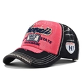 Vintage pink and black patchwork baseball cap with Hawaii embroidery and distressed finish - Adjustable / Red & Black