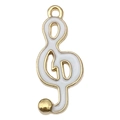 Golden treble clef alloy pendant with white enamel finish and small gold bead detail - Treble Clef 21x9mm