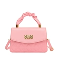 Pink PU leather small crossbody bag with quilted pattern and ruched handle detail - Pink