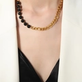 Titanium gold-plated necklace featuring unique black onyx beads and AB chain design - P1780-Gold Necklace-42cm