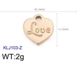 Rose gold heart pendant engraved with Love text including dimensions 14mm by 15mm - Rose Gold Engraved 'Love' Heart Style (KLJ103-Z)