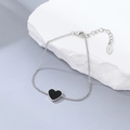 Minimalist s925 silver necklace featuring a black onyx heart pendant with a polished finish - Black Agate Bracelet