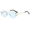 Frameless diamond-shaped sunglasses with light blue lenses and gold metal temples - Blue Lens