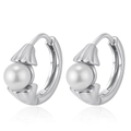 Silver stainless steel hoop earrings featuring white pearls and high-polished finish - Steel Cap Pearl