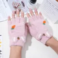 Pink winter flip-top convertible gloves with cute bunny ears and soft faux mink fur texture - One Size / Pink (Large Carrot)