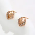 Golden butterfly earrings with leaf frame and sparkling cubic zirconia crystals - Hollow Butterfly Leaf Shape (No. 151) / Gold