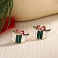 Christmas gift box stud earrings in green and red enamel with gold finish - Christmas Gift Box (EAR0023)