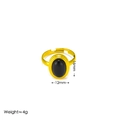 Bague vintage française en agate noire ovale dorée avec surface de 16mm pour femme - Bague Ajustable Or Agate Noire