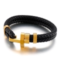 Bracelet pour homme en cuir tressé noir double couche avec fermoir géométrique doré - Or (KB144061-KFC)