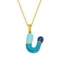 Collier à chaîne dorée avec pendentif en forme de U au design émaillé bleu dégradé - Style Lettre U Bloc de Couleur Bleue (S640G-001-U)