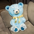 Blue teddy bear plush with glitter details and yellow I Love You ribbon on sofa - 35cm (Skin/No Filling) / Blue