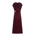 Abito francese elegante senza maniche bordeaux con collo a cappuccio e fibbia - S / Borgogna