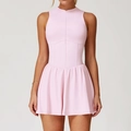 Abito da tennis rosa senza maniche con collo alto a zip e vita stile corsetto - S / Rosa mousse