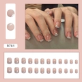 Korte French aurora ster plaknagels 24 stuks in vintage nude roze uitvoering - Franse Ster Stijl met Lijm (R781)