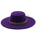 Detail of purple wide brim wool fedora hat featuring an ethnic colorful woven band - M (56-58cm) / Purple