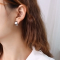 Minimalist matte silver C-shape wide hoop earrings in brushed stainless steel finish - Steel Matte