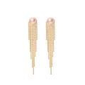 Orecchini a frangia lunga placcati oro 18k con perle rosa naturali su sfondo bianco - Orecchini a Bottone con Nappa Viola
