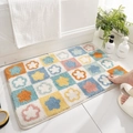 Plush bathroom bath mat with colorful checkered flower pattern and non-slip backing - 40*60cm / Flower Season