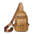 Minimalist ginger yellow faux leather chest bag with adjustable brown nylon shoulder strap - Ginger Yellow