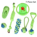 7-piece durable cotton rope dog toy set for aggressive chewers in blue and green - 7-Piece Set Option 1 (B91126)
