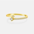 Elegant gold S925 sterling silver crossover ring with sparkling crystals on white background - Mmr199 (18k Gold) / Size 6
