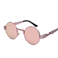 Steampunk round sunglasses with rose gold metal frames and pink lenses for men and women - Pink Frame Pink Mirror C20