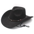 Black western cowboy hat with studded ethnic band and adjustable windproof drawstring - M (56-58cm) / Black