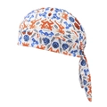 Detail of stretch fabric pirate hat with orange and blue basketball sports patterns - One Size / White Sports Theme Print