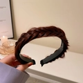 Padded braided headband in dark brown synthetic hair for a high cranial top hairstyle - 110# Headband-Deep Red-Braid