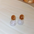 Brown and white marble drop earrings with gold trim and sterling silver pins - 25# Silver Needle - Brown