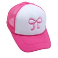 Pink and white mesh trucker hat with bow embroidery for women's casual beachwear - Adult(56-60cm) / Rose Red + White