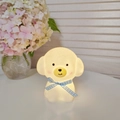 Cartoon puppy night light in creamy white finish with blue checkered ribbon accent - Large Teddy - Blue