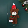 Dark brown Christmas teddy bear plush keychain with LOVE hat and striped scarf, 16cm height - Brown Teddy Bear with Love Hat