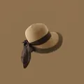 Elegant French straw hat in natural beige with deep brown ribbon and crochet brim - Adjustable / Khaki-Coffee Edge Fish Scale Texture