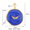 Ciondolo tondo in rame smaltato blu con ali d'angelo, diametro 15mm e placcatura in oro - Ala / Blu Scuro