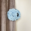 Light blue fabric flower hair claw clip with elegant multi-layer linen petals for women - 9cm / Blue