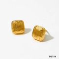 Textured square stud earrings in golden stainless steel with vertical stripe design - Gold Ribbed Square Earrings D2734