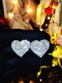 Elegant heart-shaped stud earrings in silver finish with shimmering pavé crystal stones - Silver White Heart Full Rhinestone Style (DTE1216160S)