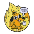 Funny 'This is fine' cartoon dog enamel pin in yellow for bags and clothing accessories - Xz2417