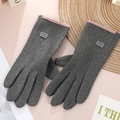 Grey knit thermal gloves for women with pink trim and touch screen fingertips - One Size / Women's Edge Trim Grey