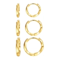 Tres pares de elegantes pendientes de aro trenzados dorados en varios tamaños - Juego de Aros de Espiral Trenzado (6030901) / Dorado
