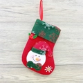 Christmas snowman stocking in red felt with green snowflake cuff for tree decoration - Snowflake Small Stocking (Snowman Style)
