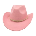 Detailed view of pink felt cowboy hat with sparkling gold braided decorative band - One Size / Pink (Braided Decor)
