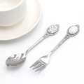 Polished stainless steel spoon and fork set with white marble stone handles - Spoon / Howlite