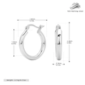 Technical size chart for 925 sterling silver hoop earrings with precise dimensions - 925 Silver Plated White Gold 20mm