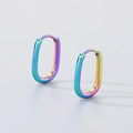 Rainbow gradient oval hoop earrings in polished titanium steel for a modern geometric look - Multicolor (KE116538-GC)